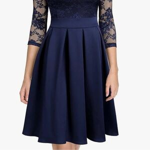 Miusol Navy Blue Lace Midi Dress